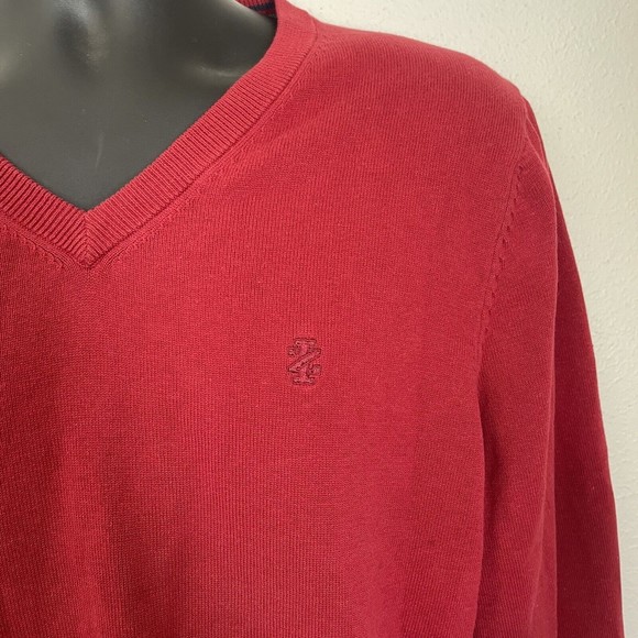 Izod Red V Neck Sweater Men Size Medium Faded Long Sleeve - Picture 5 of 7